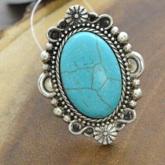 New!  Adjustable Turquoise Semi Stone Statement Ring - Picture 3 of 9